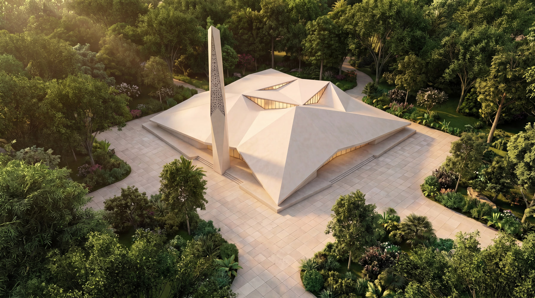 The cultural pavilion and obelisk at Abu Dhabi Mira Hills
