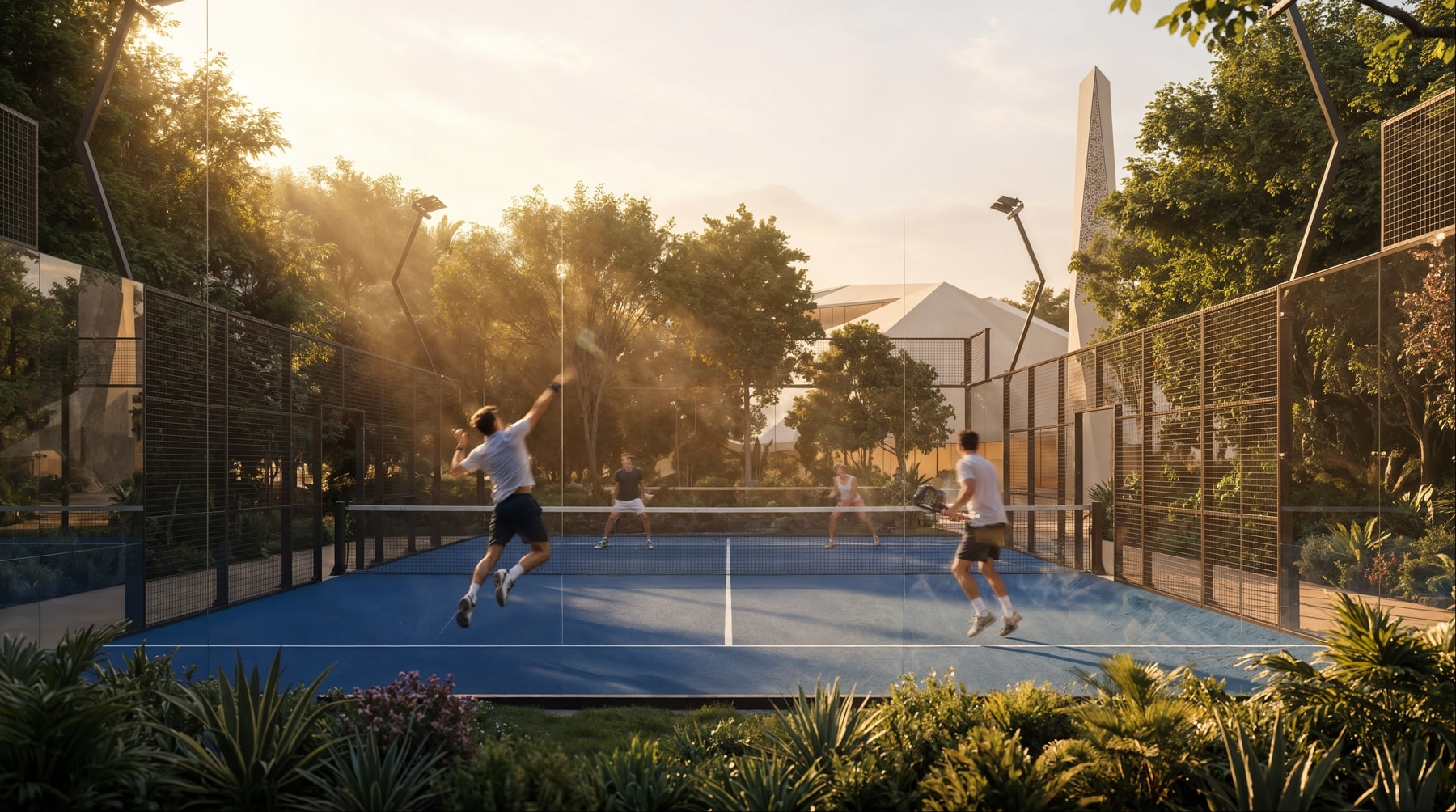 Padel courts at golden hour at Abu Dhabi Mira Hills
