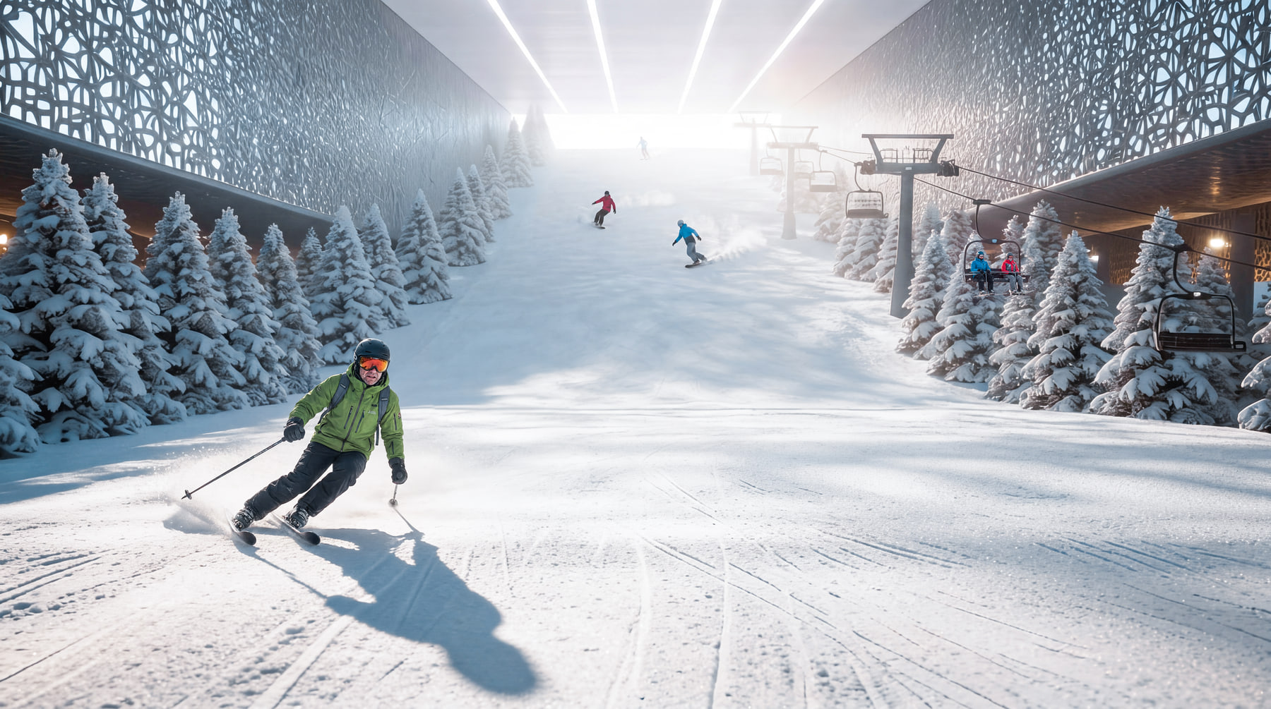 The indoor ski slope within the landmark mall at Abu Dhabi Mira Hills